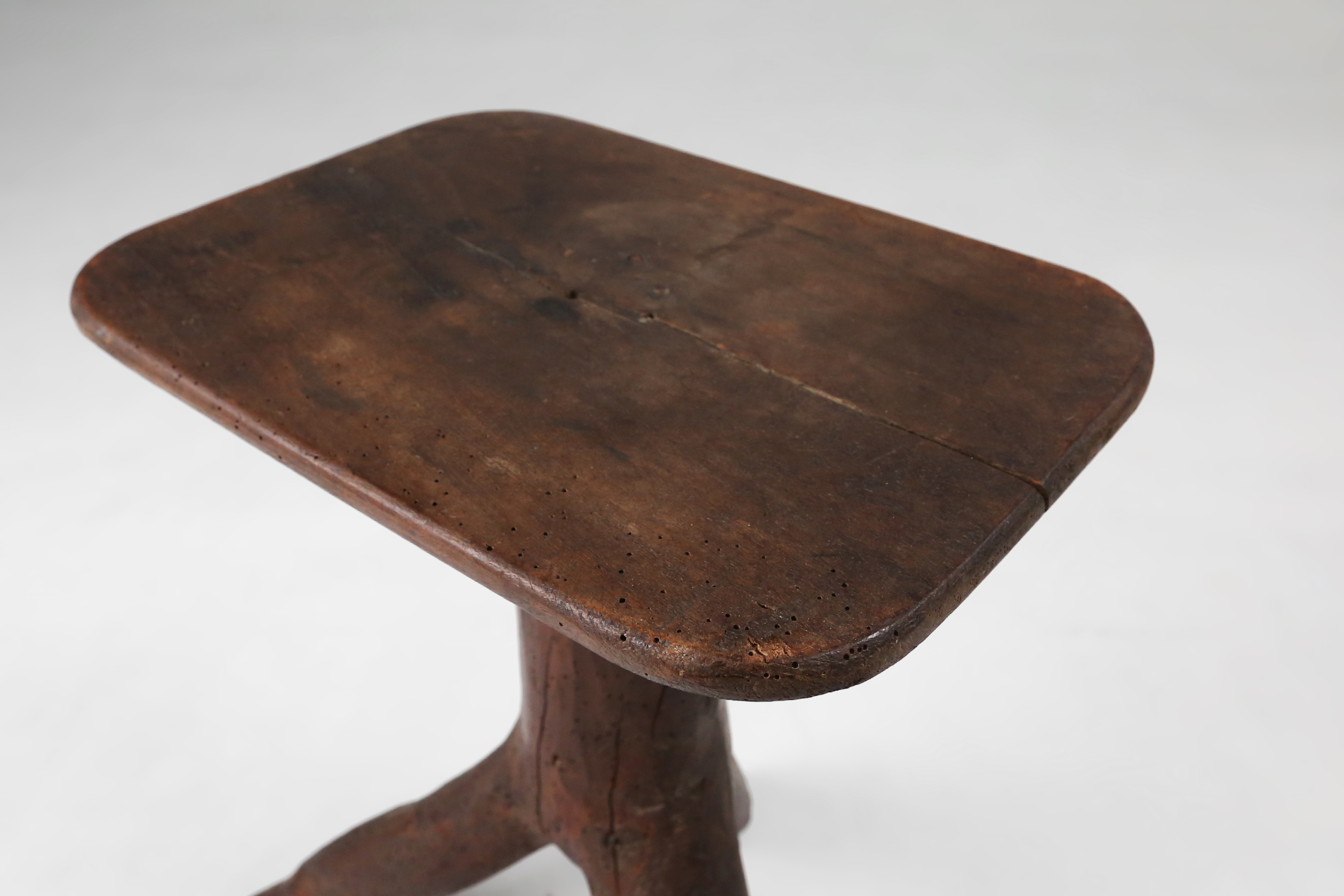 Rustic wooden stool with legs made of a tree branch, France, 1850thumbnail